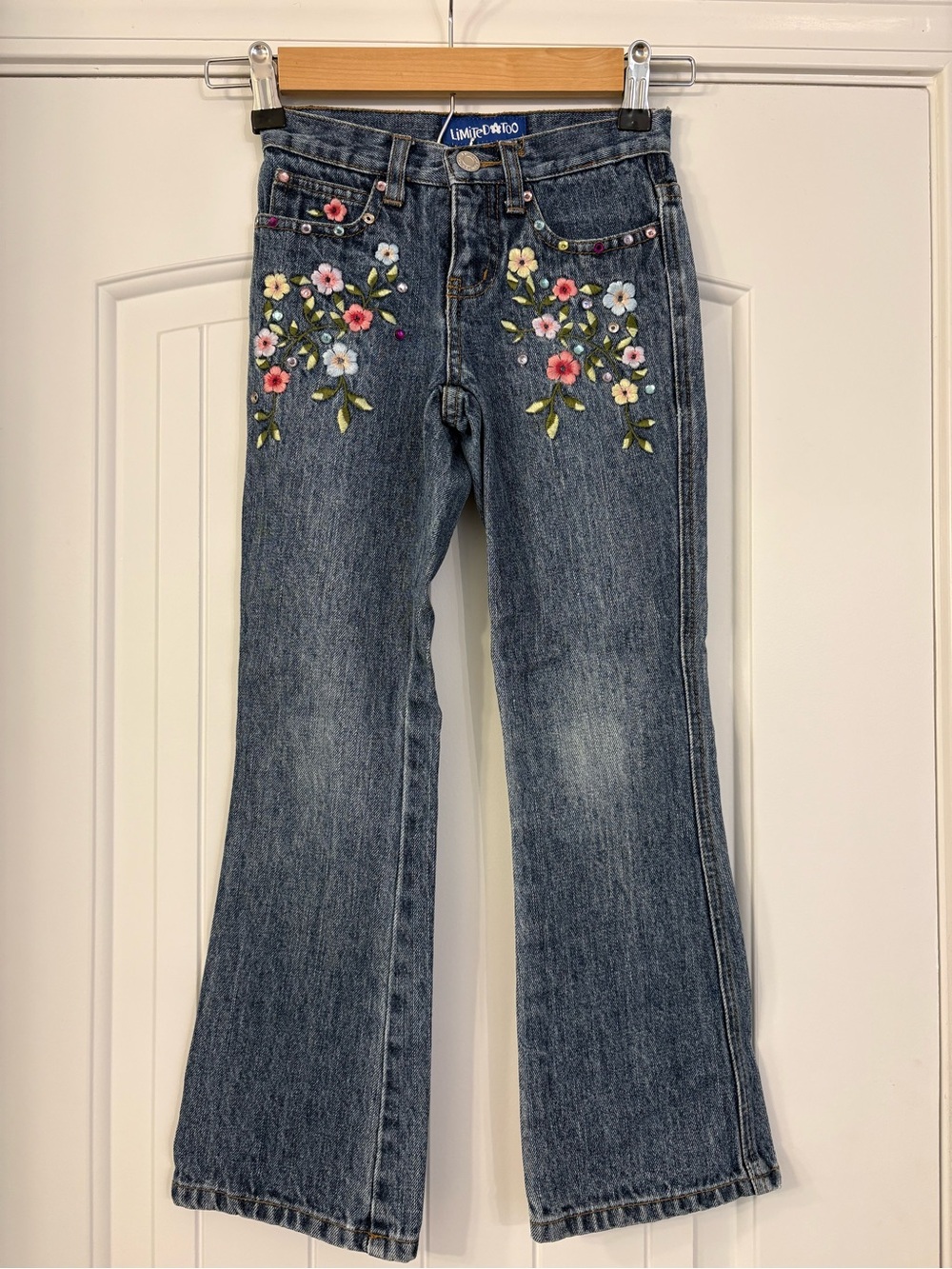 Y2K Limited Too Dark Blue Flared Jeans with Floral Embroidery